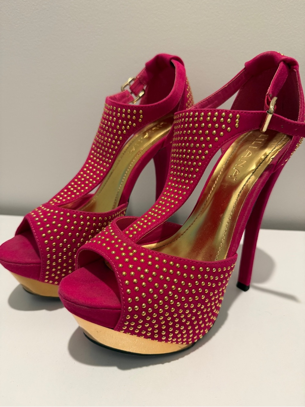 Liliana Hot Pink Gold-Stud Platform High Heels